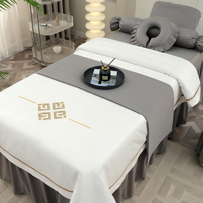 91家纺网 家纺一手货源 找家纺 千姿坊 2025新款床罩四件套-倾城 倾城-灰+白