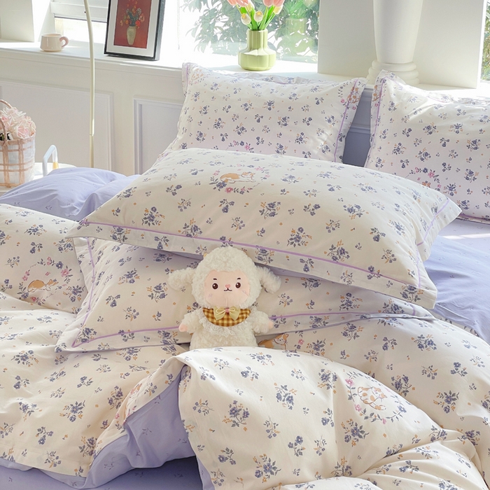 91家纺网 家纺一手货源 找家纺 铭博家纺 新款直播爆款网红全棉四件套13070印花吊边一字绣纯棉被套工艺款 茶派