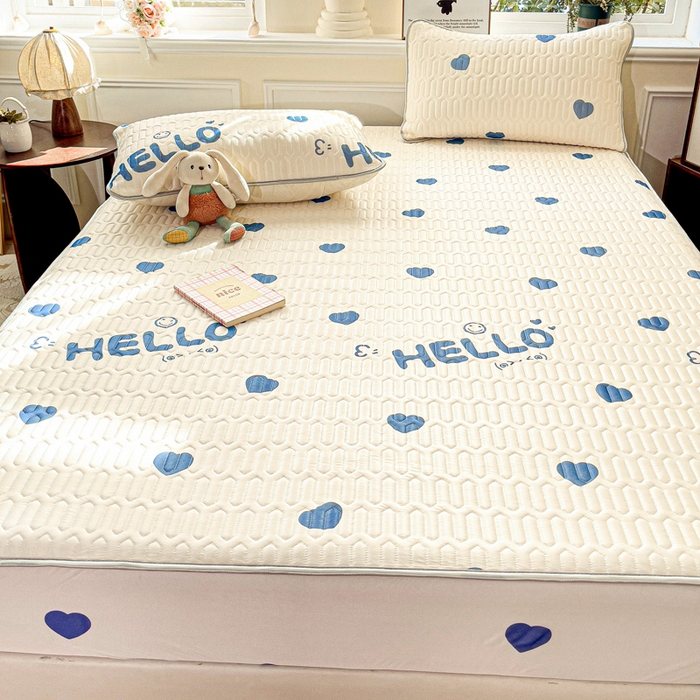 91家纺网 家纺一手货源 找家纺 富馨莱 2025新款A类凉感丝空气纤维凉席床笠款 蓝色梦幻