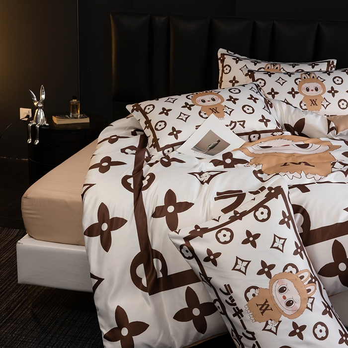 91家纺网 家纺一手货源 找家纺 2025新款水洗真丝数码印花四件套 路易兔