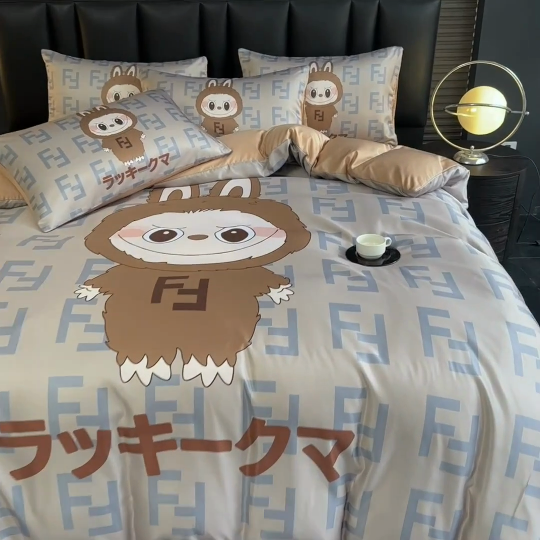 91家纺网 家纺一手货源 找家纺 2025新款水洗真丝数码印花四件套 咔咔兔