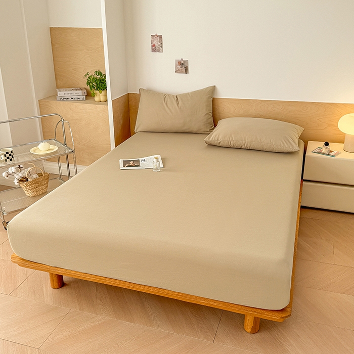 91家纺网 家纺一手货源 找家纺 晓时候 2025新款100%全棉色织水洗棉床笠全棉床笠纯棉床笠 卡其