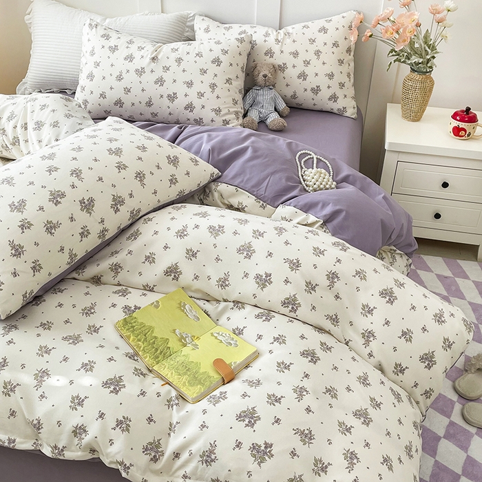 91家纺网 家纺一手货源 找家纺 汣沐生活 2025新款针织棉印花款四件套 紫薇风铃