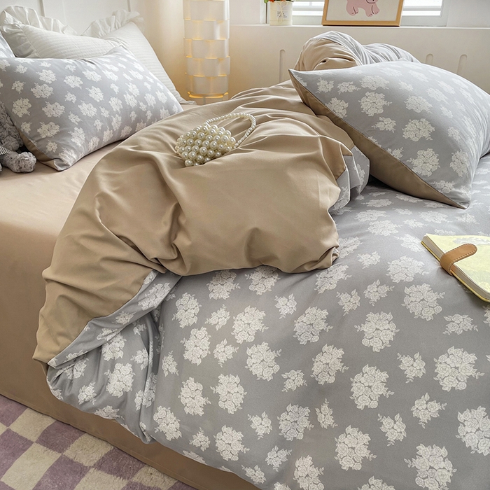 91家纺网 家纺一手货源 找家纺 汣沐生活 2025新款针织棉印花款四件套 时宜-咖