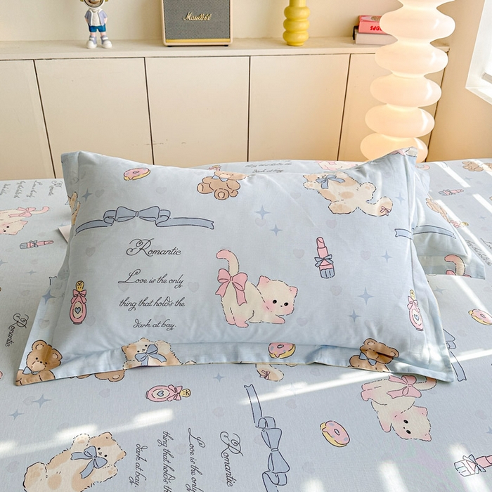 91家纺网 家纺一手货源 找家纺 绵庭家纺 2025新款12868全棉套件单品系列二单枕套 奶油阿布-蓝