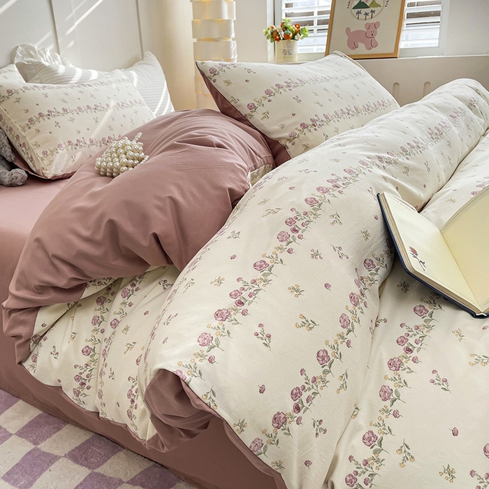 91家纺网 家纺一手货源 找家纺 汣沐生活 2025新款针织棉印花款四件套 夏日蔷薇