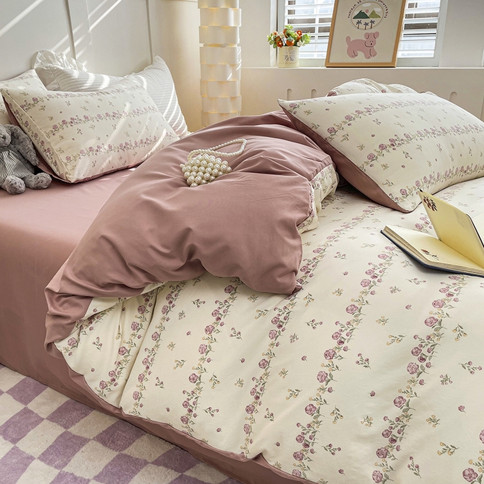 91家纺网 家纺一手货源 找家纺 汣沐生活 2025新款针织棉印花款四件套 夏日蔷薇