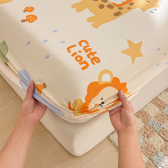 91家纺网 家纺一手货源 找家纺 2025新款12868全棉套件单品系列二单床笠 狮子乐园