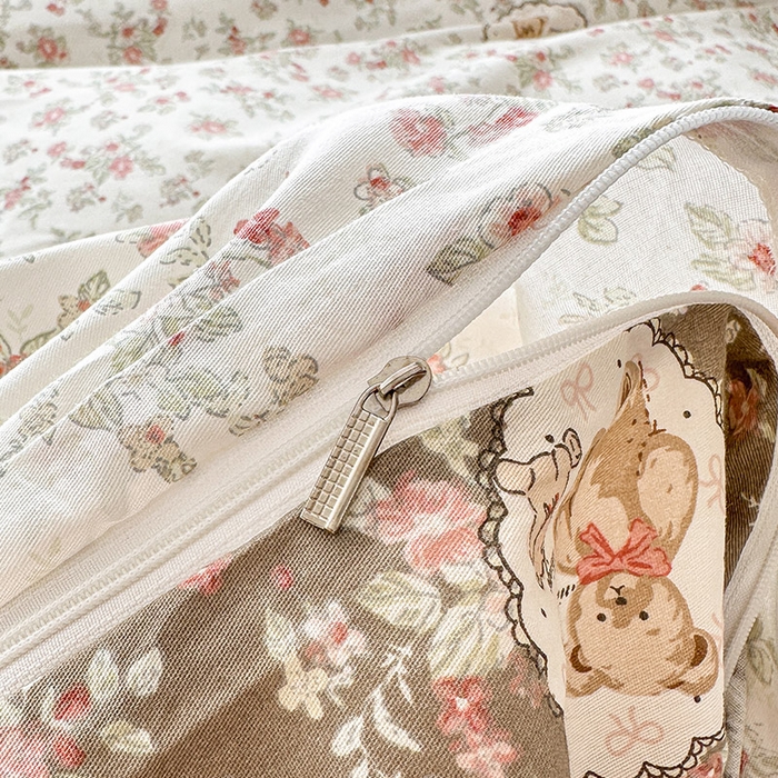 91家纺网 家纺一手货源 找家纺 绵庭家纺 2025新款12868全棉套件单品系列二四件套 清茶小熊-米