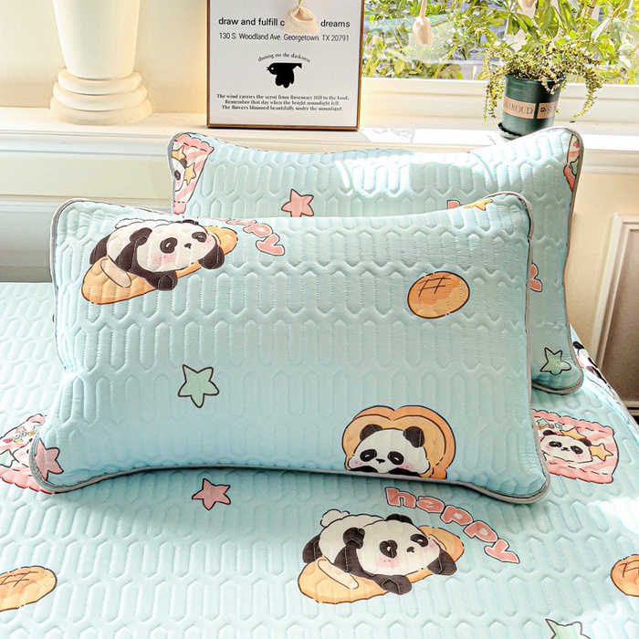 91家纺网 家纺一手货源 找家纺 富馨莱 2025新款A类凉感丝空气纤维凉席床笠款 熊猫宝宝