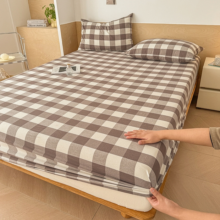 91家纺网 家纺一手货源 找家纺 晓时候 2025新款100%全棉色织水洗棉床笠全棉床笠纯棉床笠 灰中格