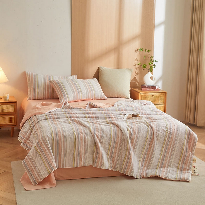 91家纺网 家纺一手货源 找家纺 金喜2025 全棉夏被四件套新疆棉花被全棉床单床笠春秋被-棉花被四件套系列 西蒙粉