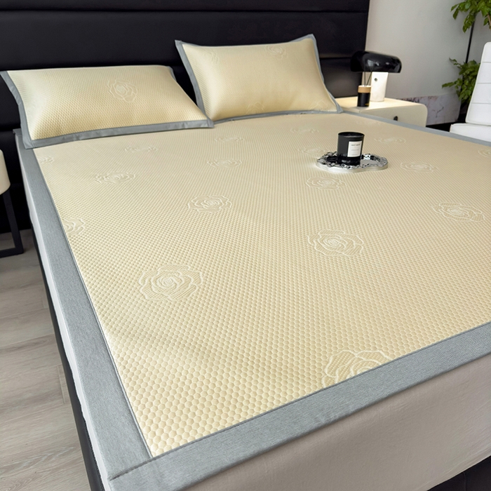 91家纺网 家纺一手货源 找家纺 欧邦 2025新款A类3D立体提花冰豆豆凉席 冰豆豆-柠檬黄