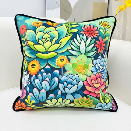 91家纺网 家纺一手货源 找家纺 （总）爱家居 2025新款抱枕沙发新中式靠垫轻奢高级感靠枕床头大靠背正方形抱枕套卡通花卉
