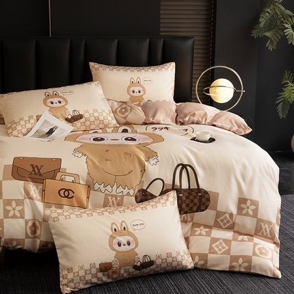 2025新款水洗真丝数码印花四件套 卡夫兔