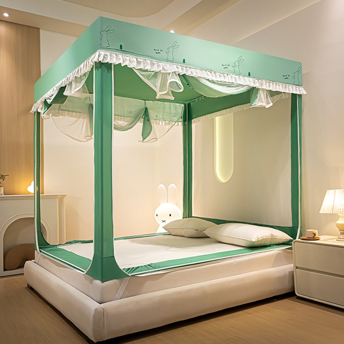 91家纺网 家纺一手货源 找家纺 锦逸家居 2025新款坐床式防摔遮光蚊帐 开心小兔-遮光