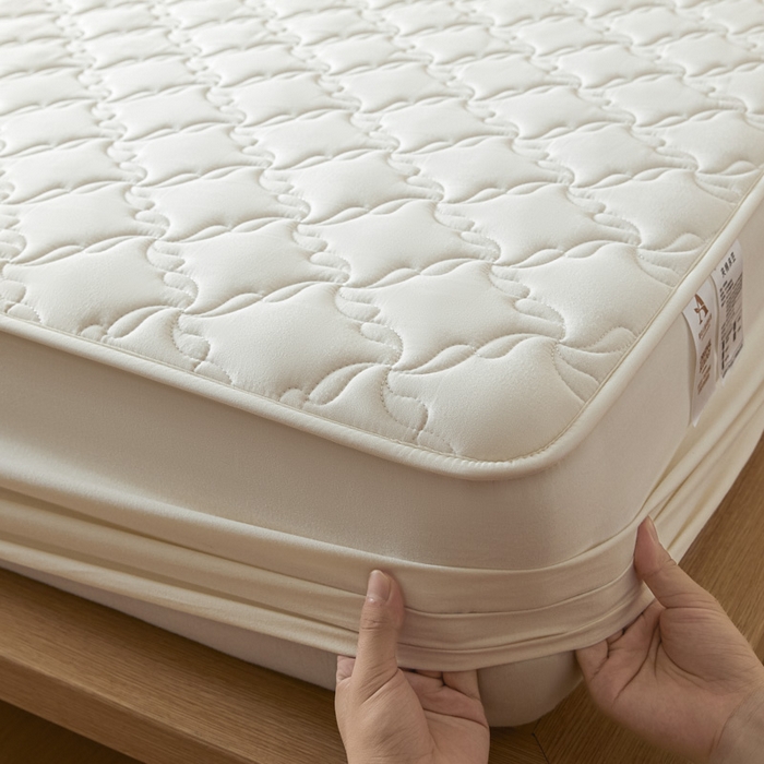 91家纺网 家纺一手货源 找家纺 雪云美2025新款全棉夹棉床笠13372斜纹A类纯棉床罩可定制尺寸-风车款 风车-富贵白