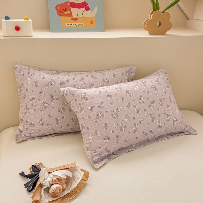 91家纺网 家纺一手货源 找家纺 绵庭家纺 2025新款12868全棉套件单品系列二单枕套 雅园漫游-紫