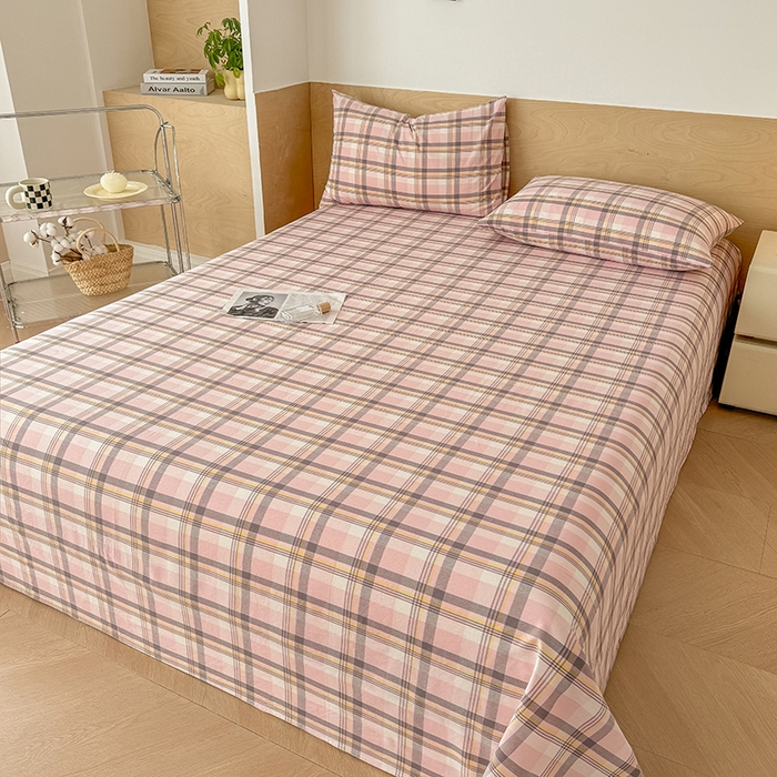 91家纺网 家纺一手货源 找家纺 晓时候 2025新款100%全棉色织水洗棉床单全棉床单纯棉床单 简兮粉