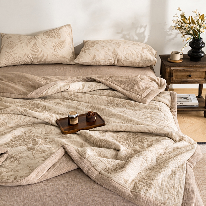 91家纺网 家纺一手货源 找家纺 吾诺 2025新建全棉印花泡泡双层纱大豆夏被子被芯全棉夏被四件套夏凉被空调被 锦素