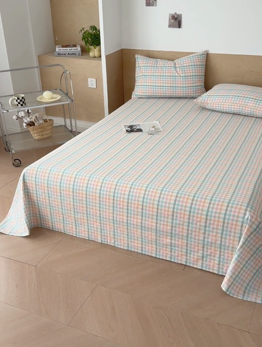 91家纺网 家纺一手货源 找家纺 晓时候 2025新款100%全棉色织水洗棉床单全棉床单纯棉床单 冰淇淋格