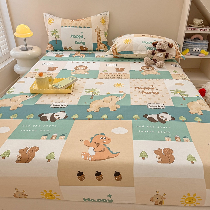 91家纺网 家纺一手货源 找家纺 2025新款12868全棉套件单品系列二单床笠 玩趣森林