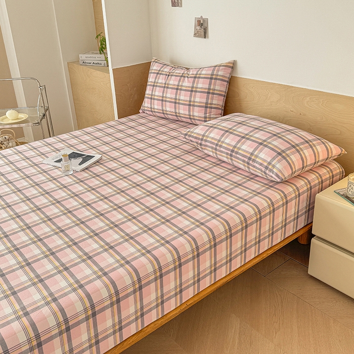 91家纺网 家纺一手货源 找家纺 晓时候 2025新款100%全棉色织水洗棉床笠全棉床笠纯棉床笠 简兮粉