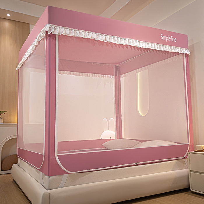 91家纺网 家纺一手货源 找家纺 锦逸家居 2025新款坐床式防摔遮光蚊帐 郁金花开-不遮光