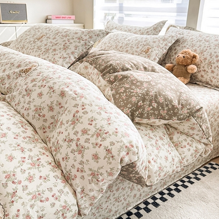 绵庭家纺 2025新款12868全棉套件单品系列二四件套 清茶小熊-米