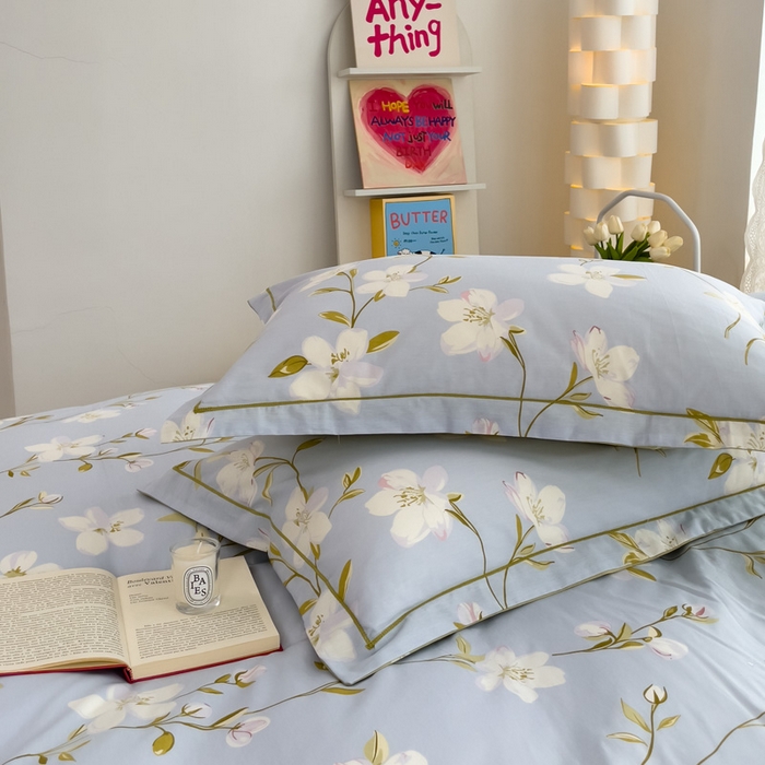 91家纺网 家纺一手货源 找家纺 铭博家纺 新款直播爆款网红全棉四件套13070印花吊边一字绣纯棉被套工艺款 元气晶冻