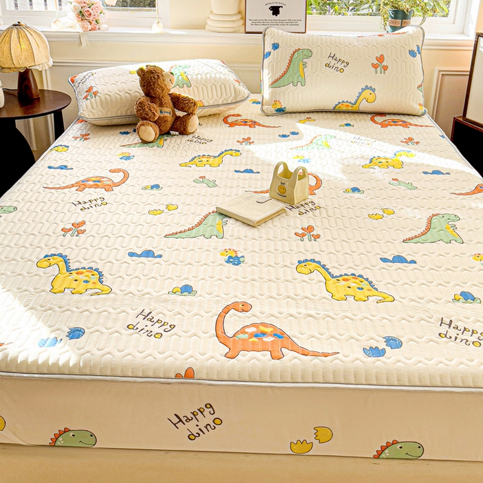 91家纺网 家纺一手货源 找家纺 富馨莱 2025新款A类凉感丝空气纤维凉席床笠款 小恐龙