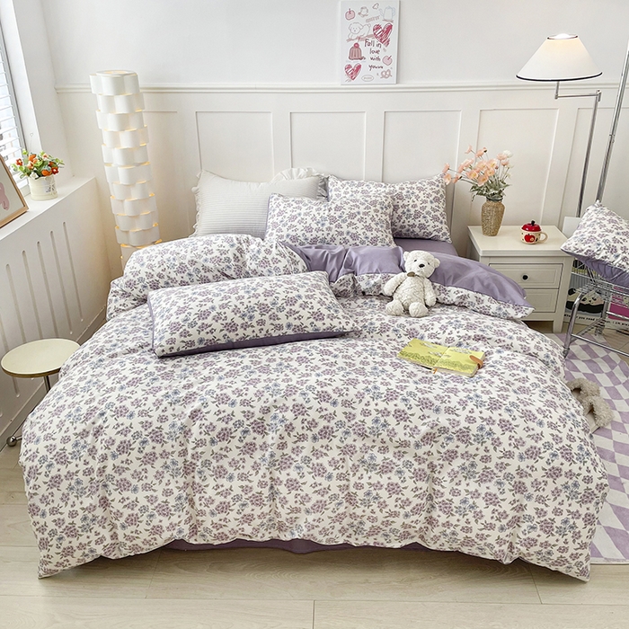 91家纺网 家纺一手货源 找家纺 汣沐生活 2025新款针织棉印花款四件套 紫郁