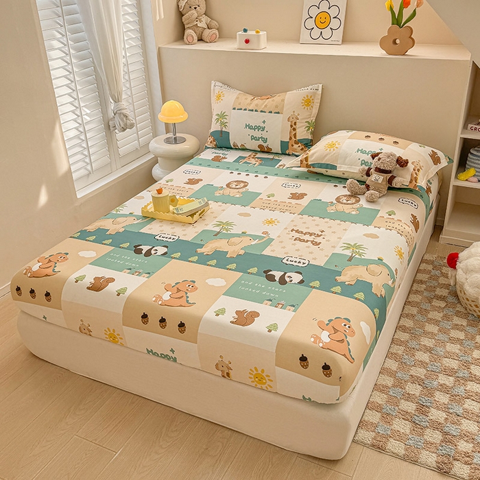 91家纺网 家纺一手货源 找家纺 2025新款12868全棉套件单品系列二单床笠 玩趣森林