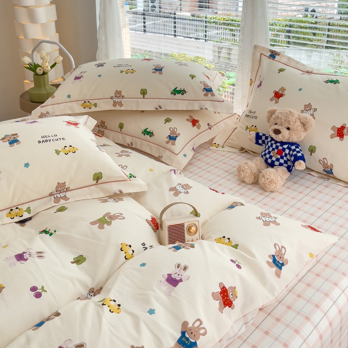 91家纺网 家纺一手货源 找家纺 铭博家纺 新款直播爆款网红全棉四件套13070印花吊边一字绣纯棉被套工艺款 森林精岛