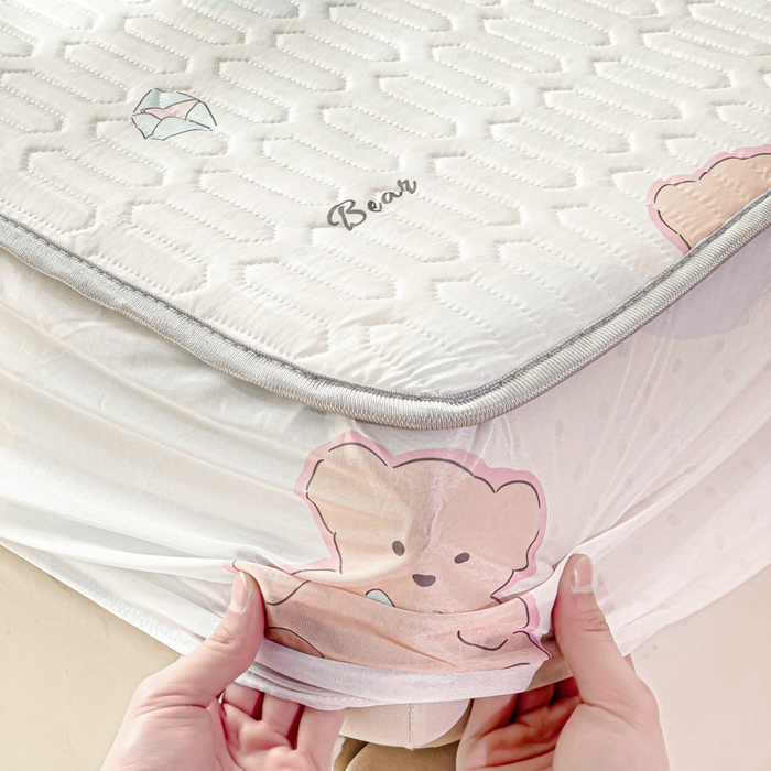 91家纺网 家纺一手货源 找家纺 富馨莱 2025新款A类凉感丝空气纤维凉席床笠款 蝴蝶结小兔