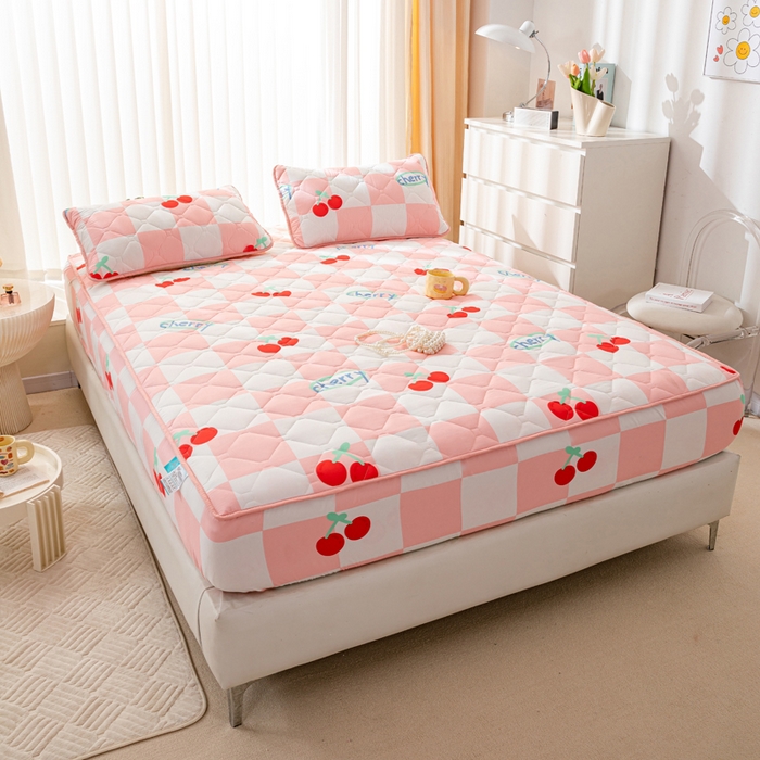 91家纺网 家纺一手货源 找家纺 云玲时尚 2025新款三防磨毛防水夹棉单人枕套 樱桃格