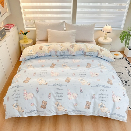 绵庭家纺 2025新款12868全棉套件单品系列二单被套 奶油阿布-蓝