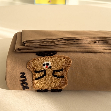 91家纺网 家纺一手货源 找家纺 曼谷家纺 2025新款软糯毛巾绣水洗棉床单床笠枕套纯色床单床笠枕套单品 吐司-咖啡