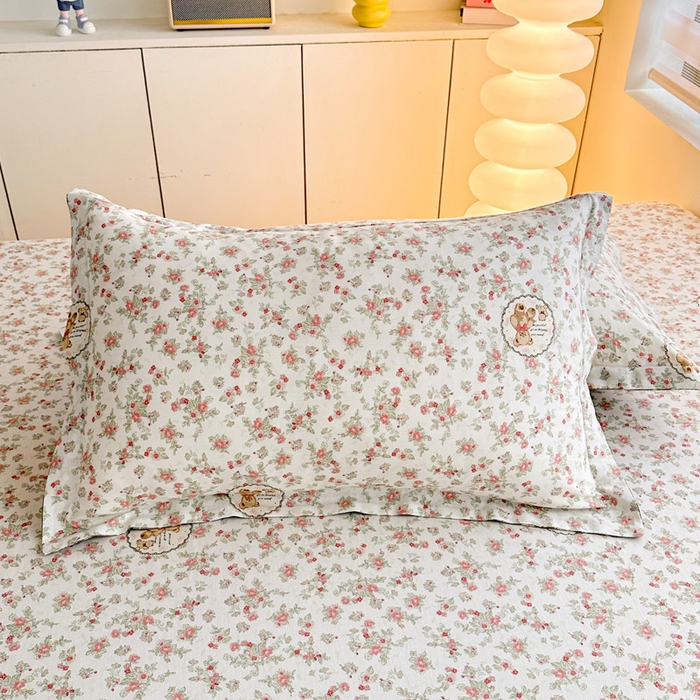 91家纺网 家纺一手货源 找家纺 绵庭家纺 2025新款12868全棉套件单品系列二单枕套 清茶小熊-米