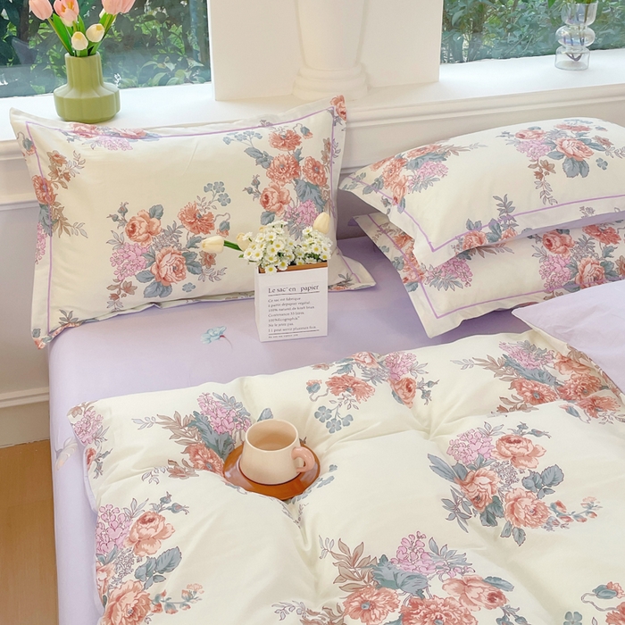 91家纺网 家纺一手货源 找家纺 铭博家纺 新款直播爆款网红全棉四件套13070印花吊边一字绣纯棉被套工艺款 安娜花园