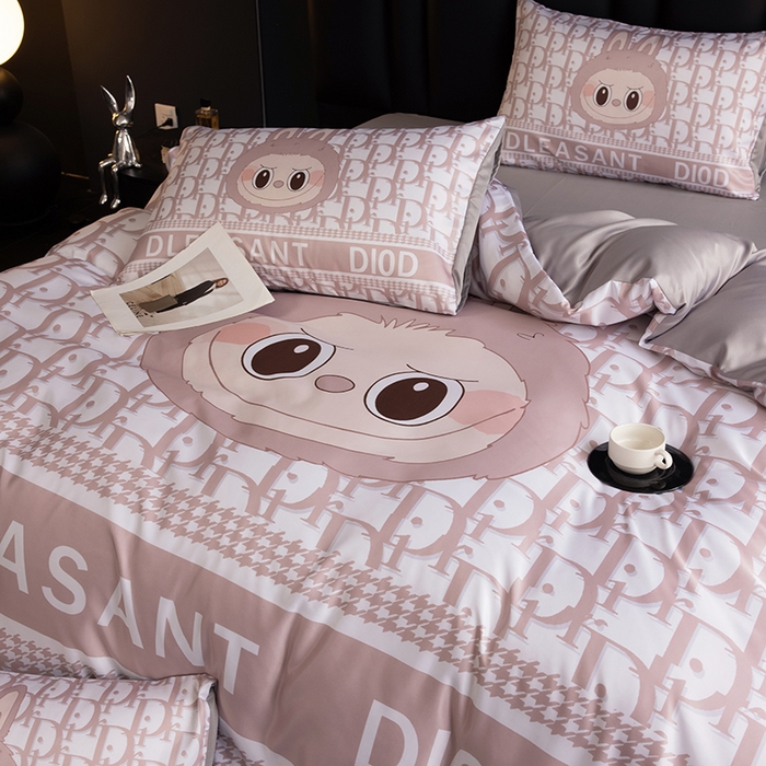 91家纺网 家纺一手货源 找家纺 2025新款水洗真丝数码印花四件套 萌萌兔