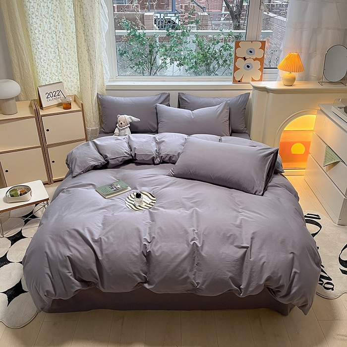 91家纺网 家纺一手货源 找家纺 卡巴伦家纺 2025新款40支纯棉A类水洗棉四件套风格2 水晶灰