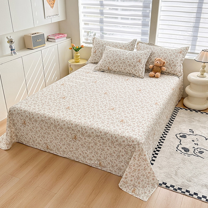 91家纺网 家纺一手货源 找家纺 绵庭家纺 2025新款12868全棉套件单品系列二单床单 清茶小熊-米