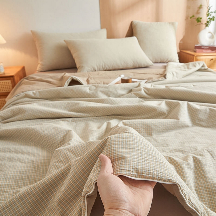 91家纺网 家纺一手货源 找家纺 金喜2025新疆棉棉花被全棉夏被春秋被冬被四季被-无印风棉花被单被系列 夏末蓝