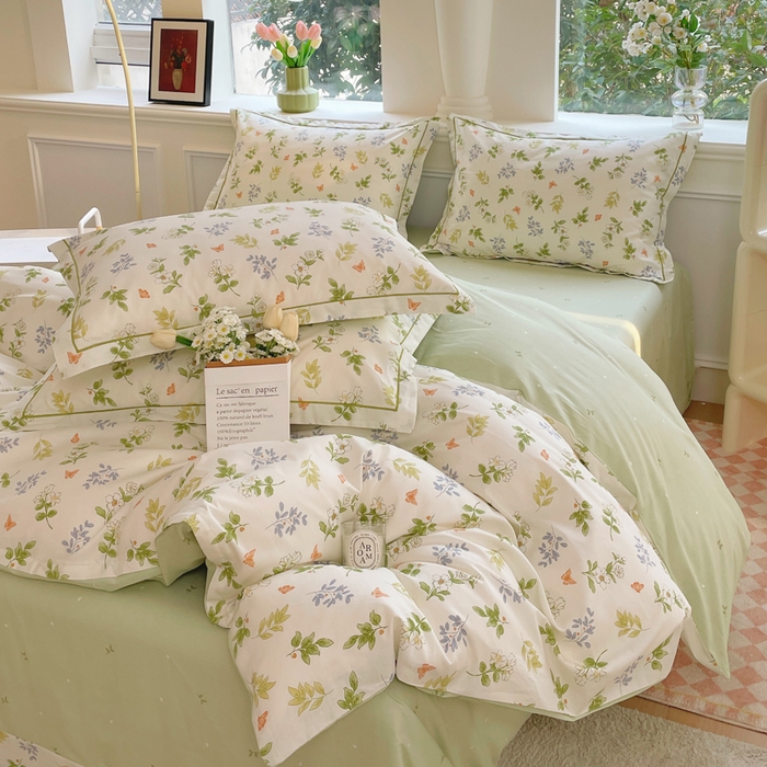 91家纺网 家纺一手货源 找家纺 铭博家纺 新款直播爆款网红全棉四件套13070印花吊边一字绣纯棉被套工艺款 芳草记忆