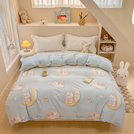 绵庭家纺 2025新款12868全棉套件单品系列二单被套 月亮兔