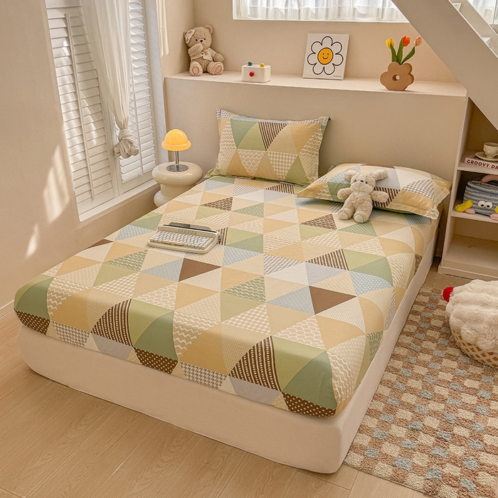 91家纺网 家纺一手货源 找家纺 2025新款12868全棉套件单品系列二单床笠 云峰-绿