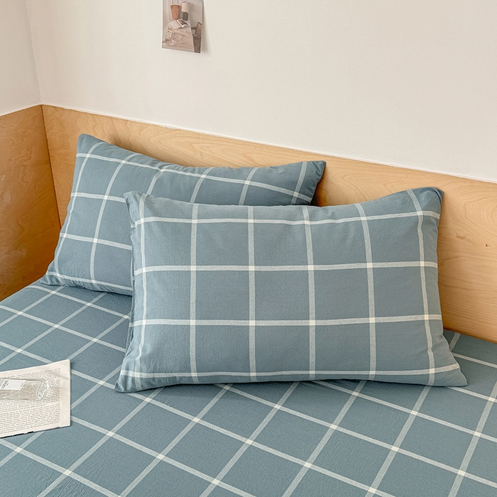 91家纺网 家纺一手货源 找家纺 晓时候 2025新款100%全棉色织水洗棉床单全棉床单纯棉床单 海蓝格