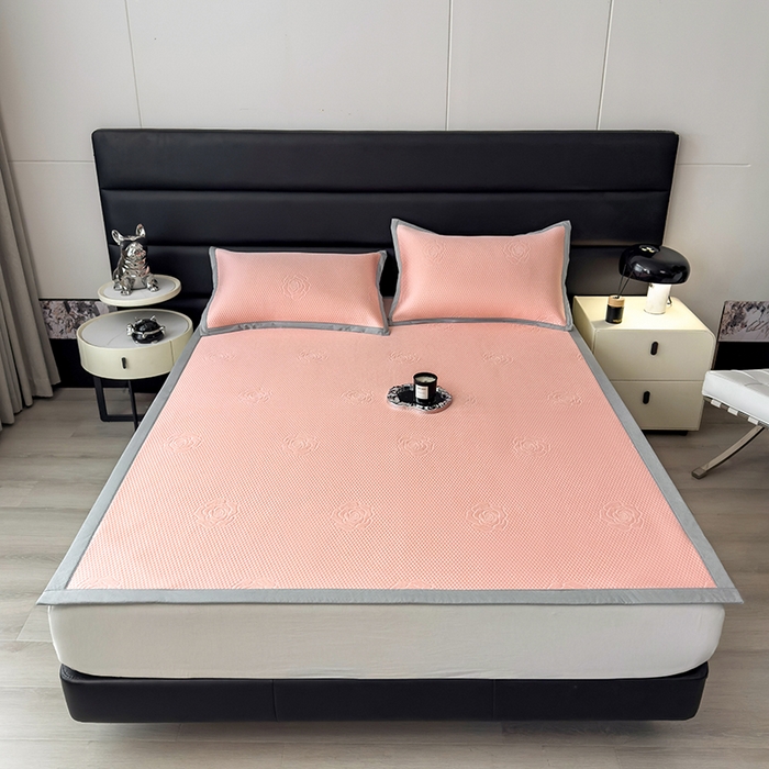 91家纺网 家纺一手货源 找家纺 欧邦 2025新款A类3D立体提花冰豆豆凉席 冰豆豆-粉玉