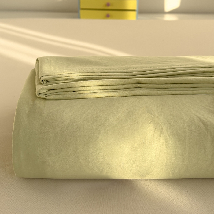 91家纺网 家纺一手货源 找家纺 曼谷家纺 2025新款软糯毛巾绣水洗棉床单床笠枕套纯色床单床笠枕套单品 水洗-豆绿